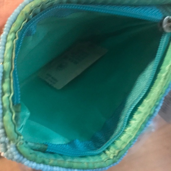 Beaded Circles Coin Purse in Aqua, White & Gold - Picture 2 of 5